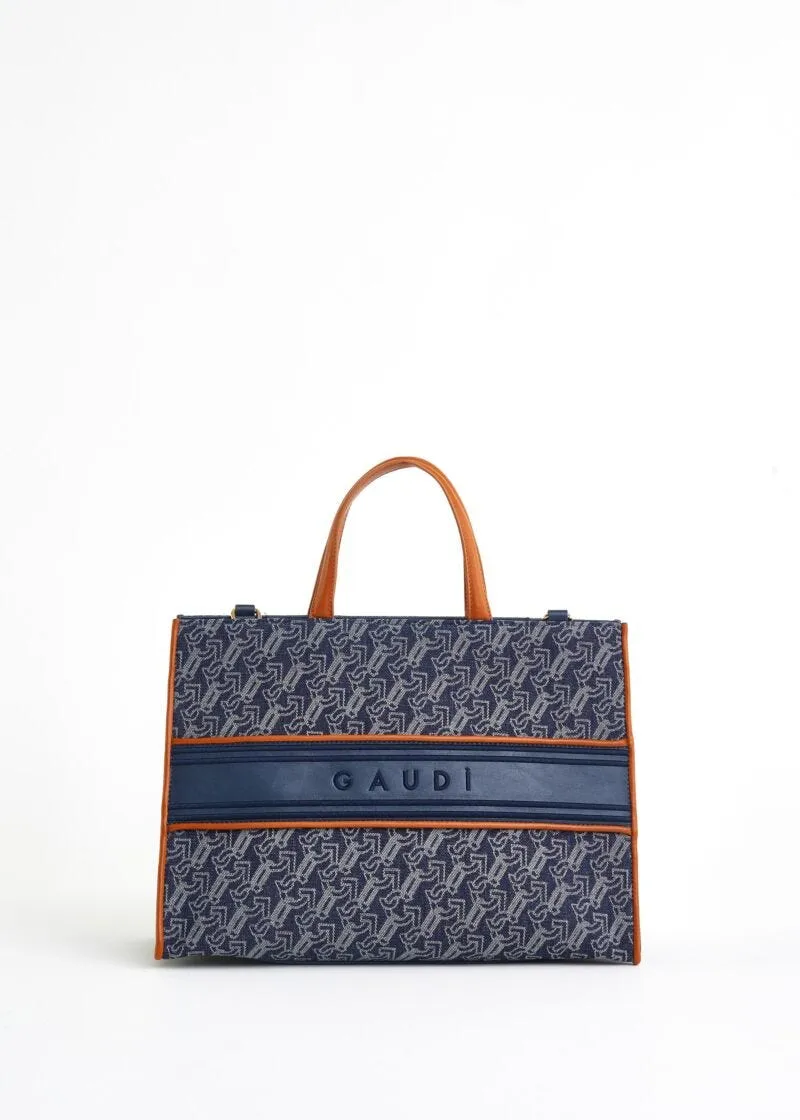 Shopping bag in denim con logo