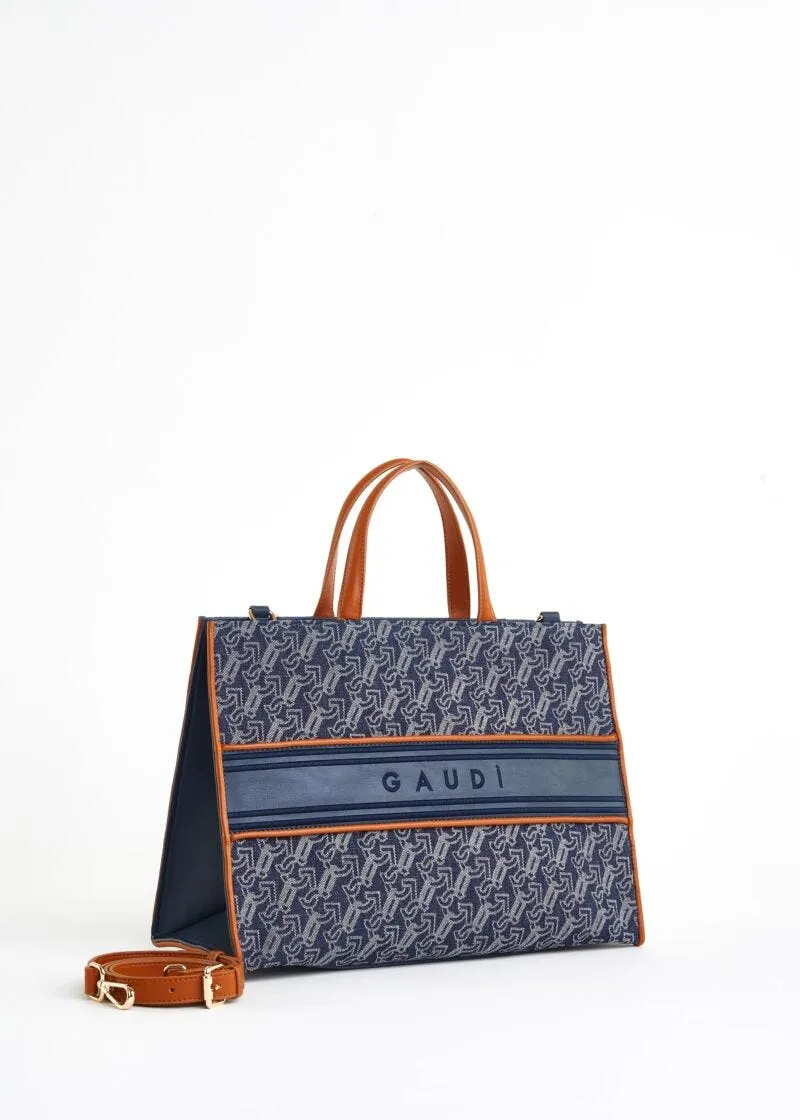 Shopping bag in denim con logo