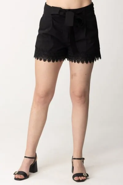 Shorts con cintura e pizzo Nero