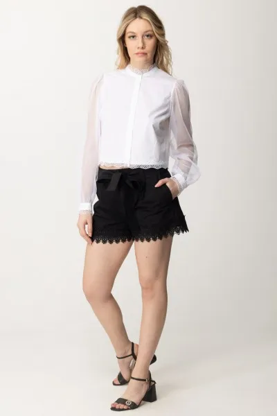 Shorts con cintura e pizzo Nero