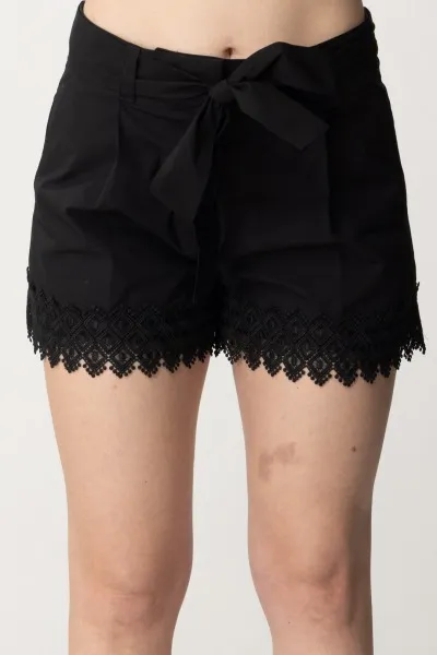 Shorts con cintura e pizzo Nero