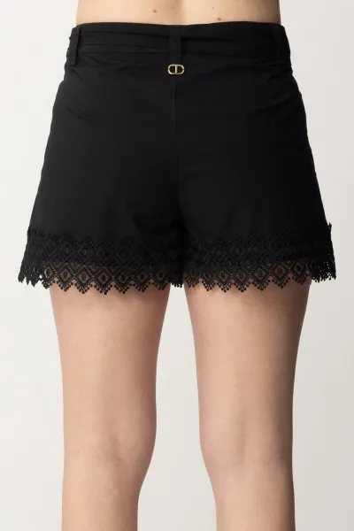 Shorts con cintura e pizzo Nero