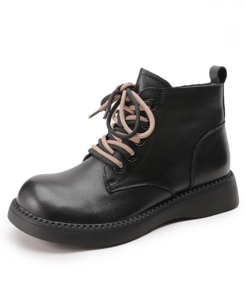 Stivali da donna in autunno e inverno Nuovo stile Stivali Martin con lacci con zeppa e suola spessa Morbida pelle bovina lucida