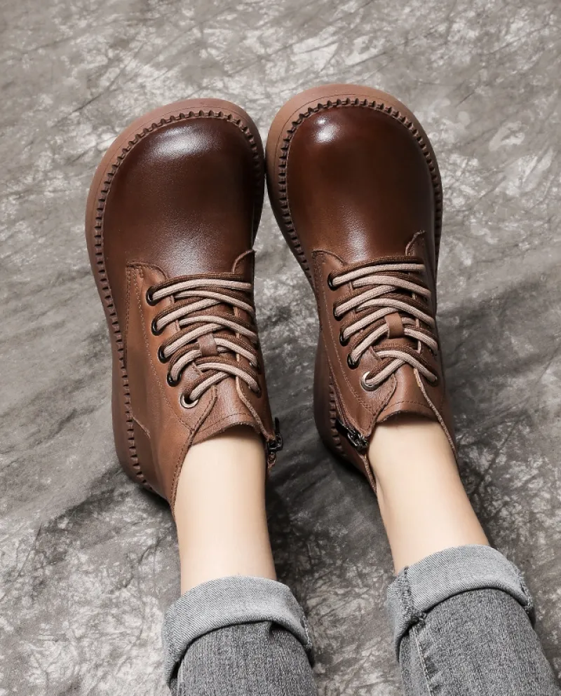 Stivali da donna in autunno e inverno Nuovo stile Stivali Martin con lacci con zeppa e suola spessa Morbida pelle bovina lucida