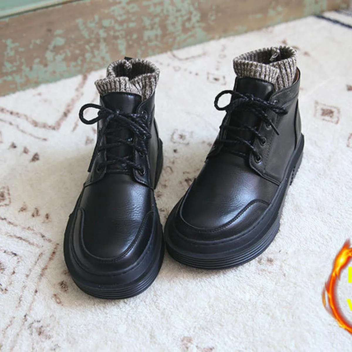 Stivali da donna originali in tubo di lana retrò letterari Stivali corti con plateau stile britannico Mori Girl fatti a mano com