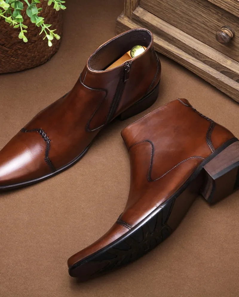 Stivali da uomo autunno inizio inverno fatti a mano di lusso in vera pelle da uomo scarpe formali tacchi da 4 cm caviglia botas