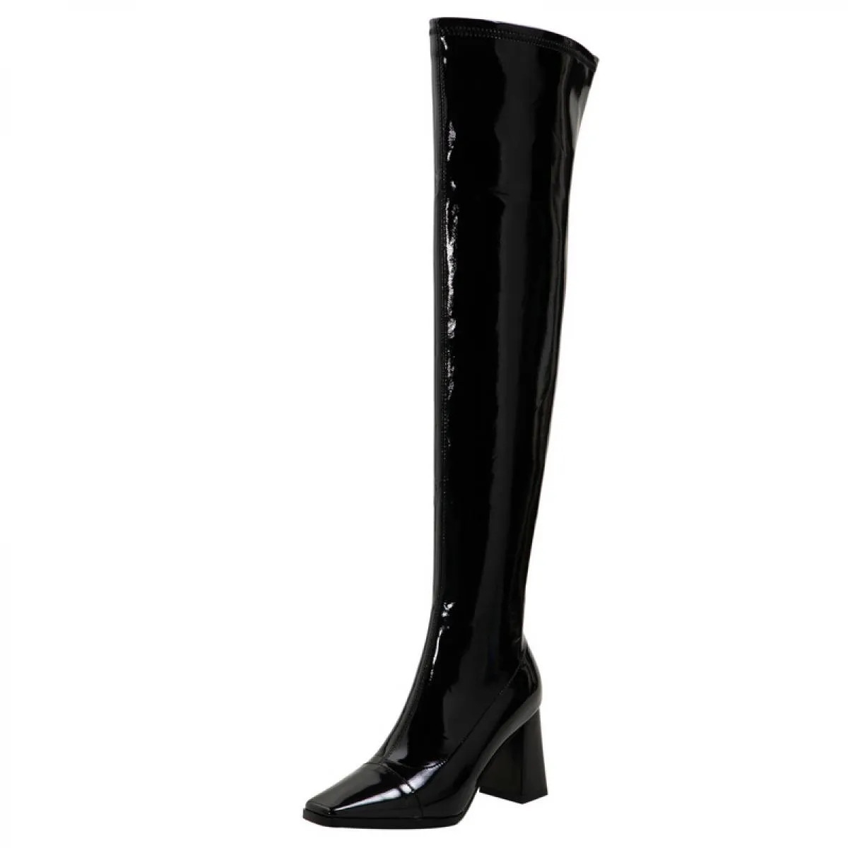 Stivali sopra il ginocchio da donna con tacco alto in vera pelle Autunno Inverno Punta quadrata Night Club Scarpe da festa Décol
