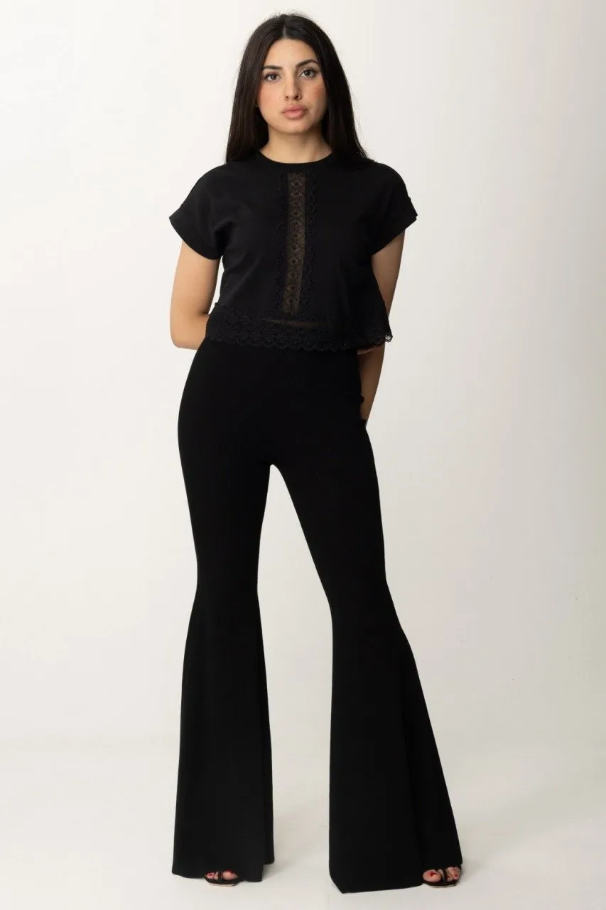 T-shirt crop con passamanerie Nero