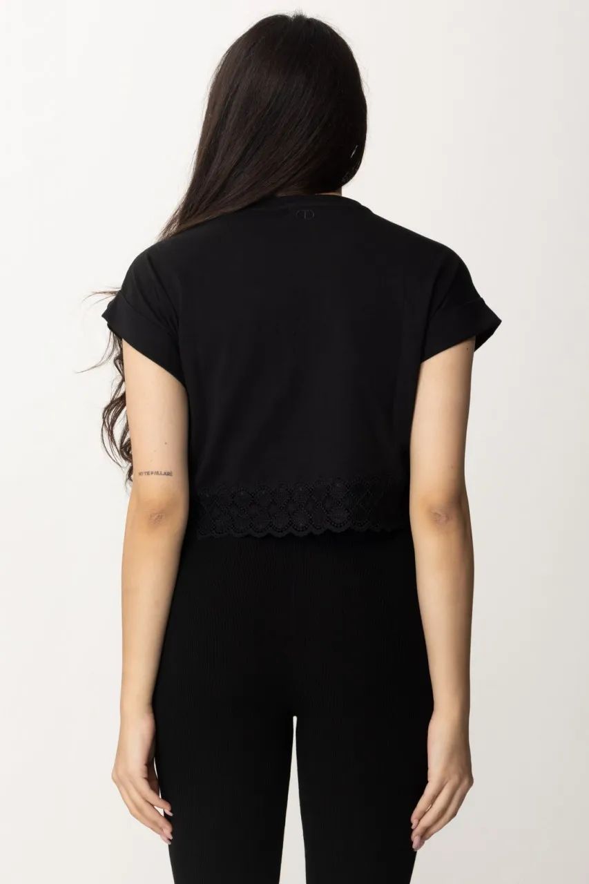 T-shirt crop con passamanerie Nero