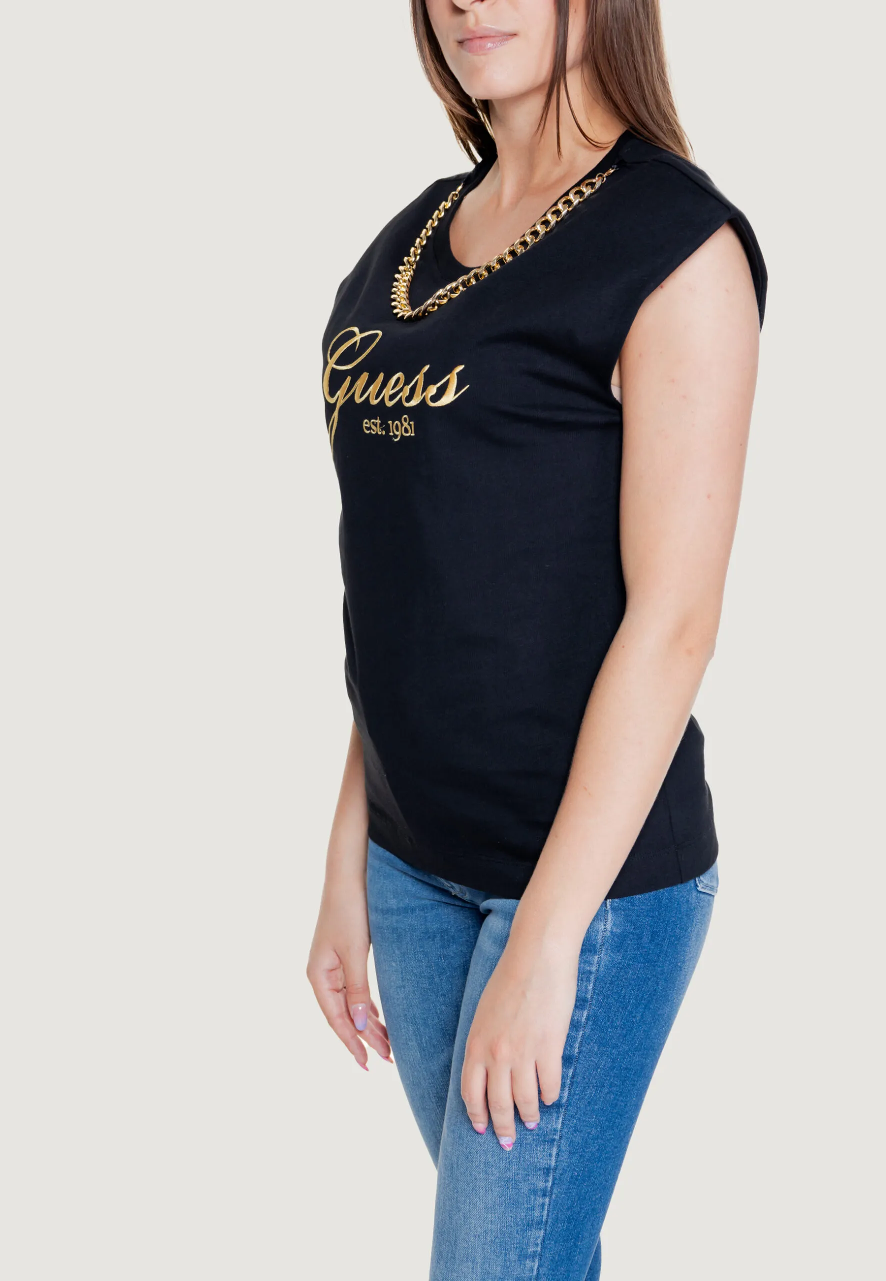 T-shirt Guess SS CN CRYSTAL LOGO Nero