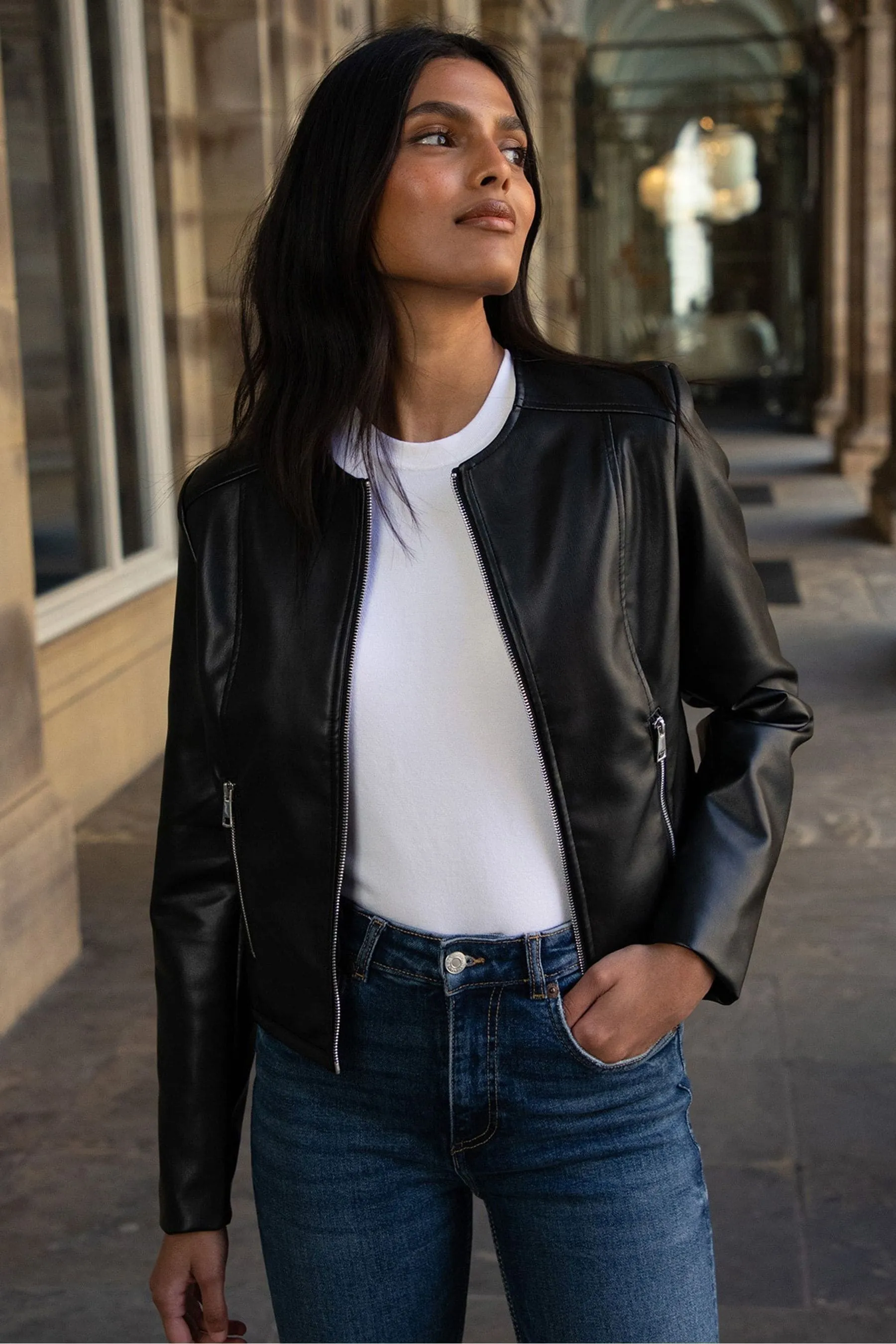 Threadbare - Giacca in pelle sintetica in PU senza colletto