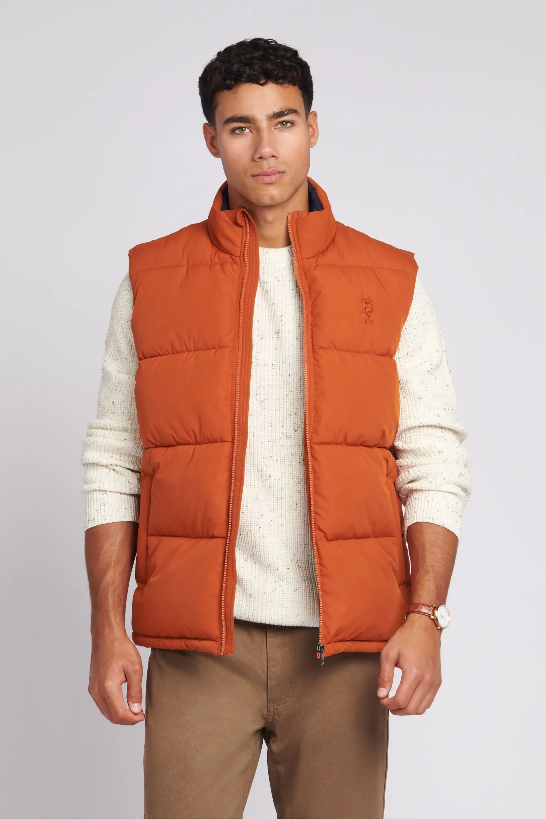U.S. Polo Assn. Uomo Arancione - Gilet trapuntato spesso