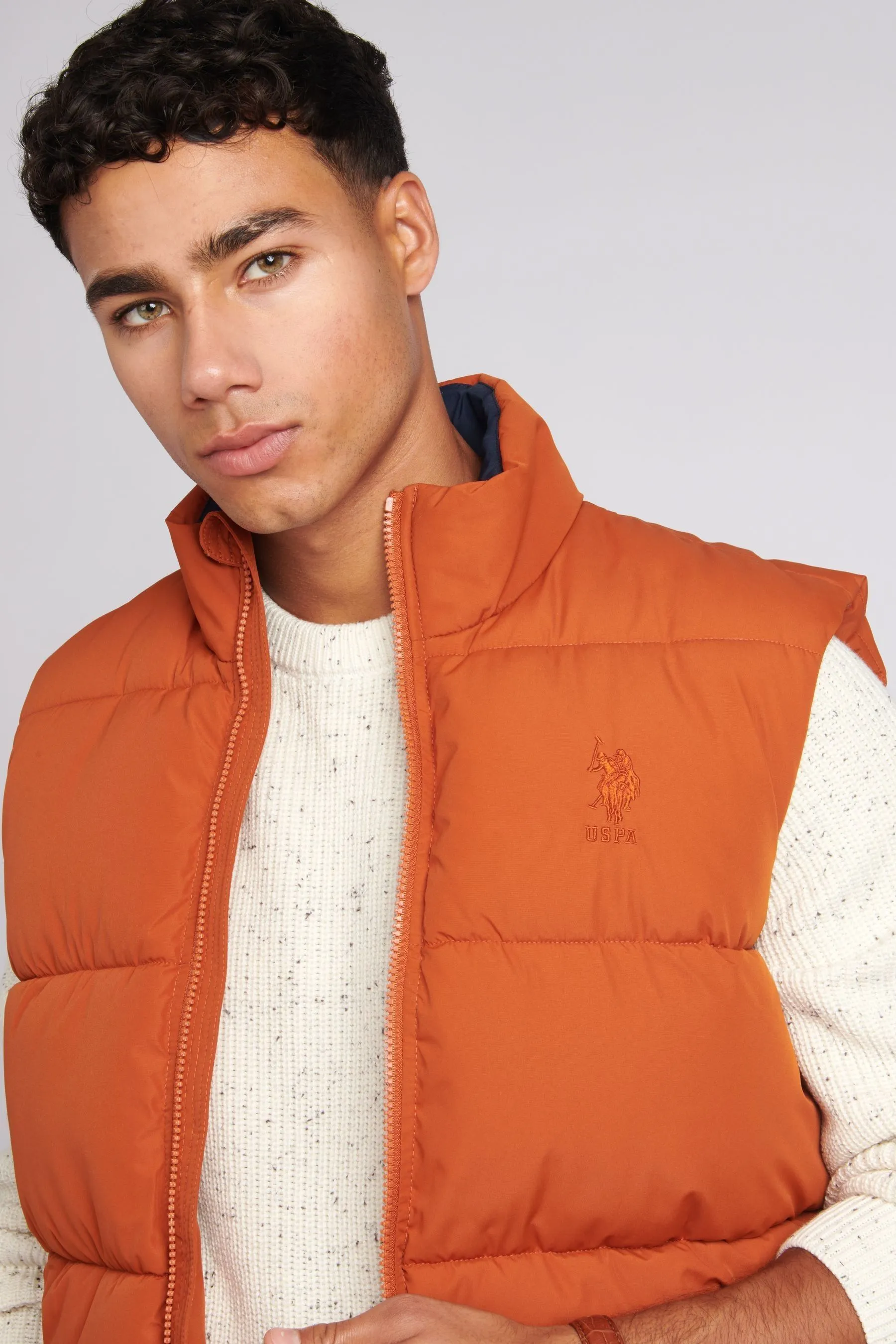 U.S. Polo Assn. Uomo Arancione - Gilet trapuntato spesso