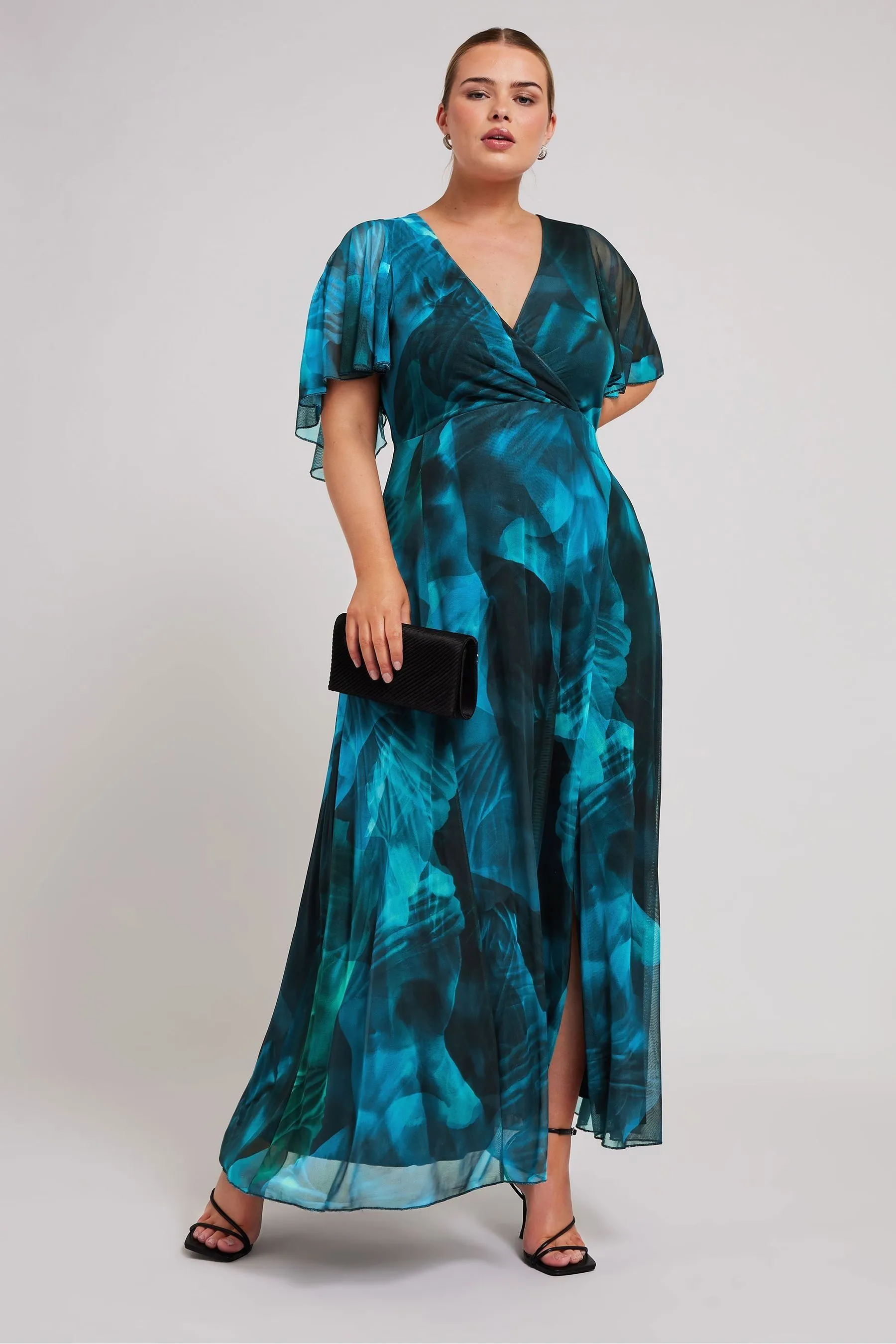Yours Curve London - Abito maxi a portafoglio astratto