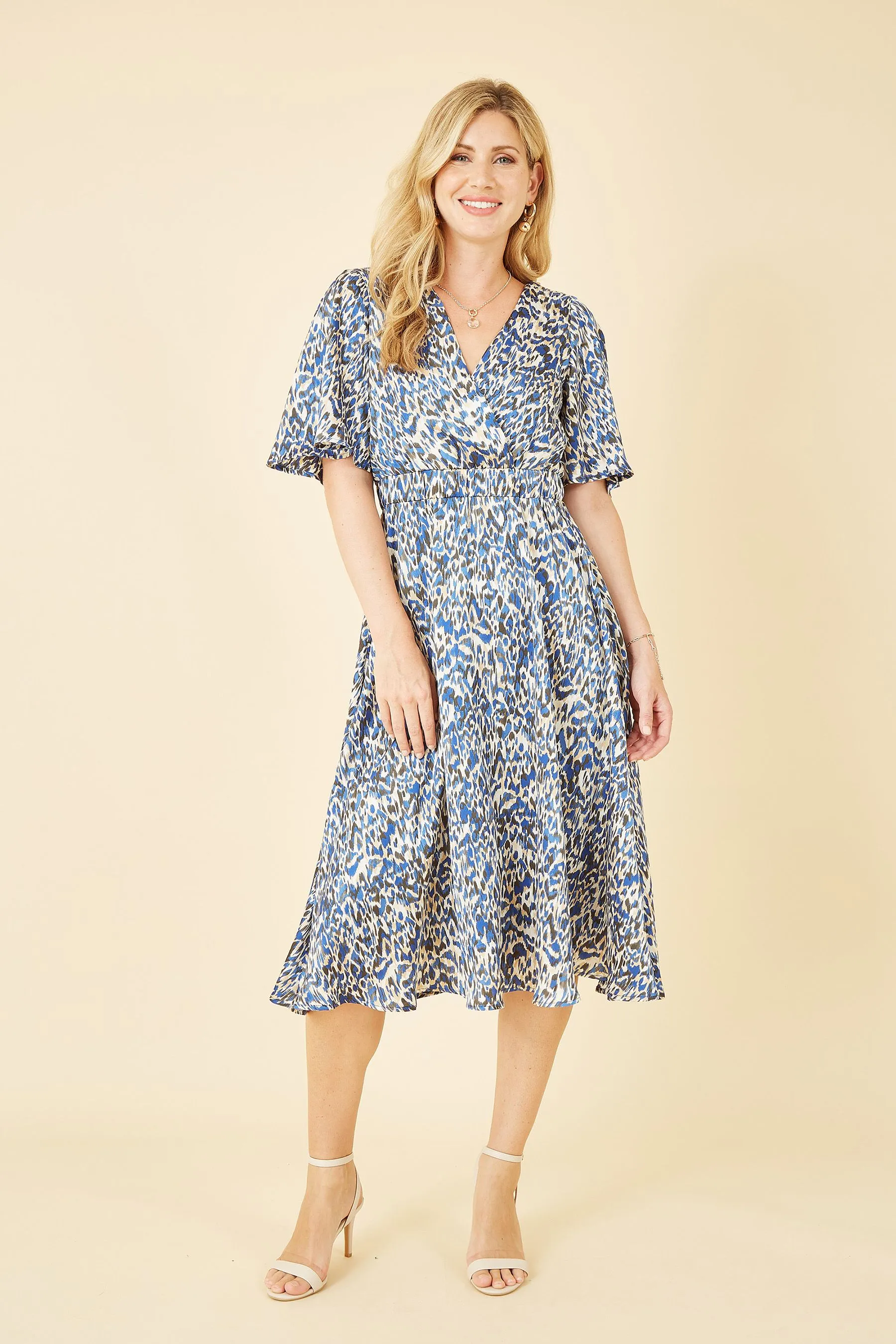 Yumi Stampa animalier - Abito midi a portafoglio a pieghe